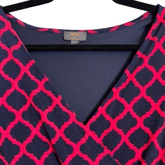 Mix by 41 Hawthorn blue & red wrap bodice sleeveless lined dress w self tie M - Picture 3 of 12